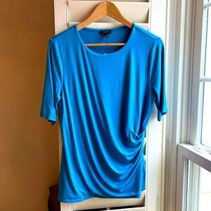 NWT Talbots Stretch Shirred Drape SS Round Neck Blouse M